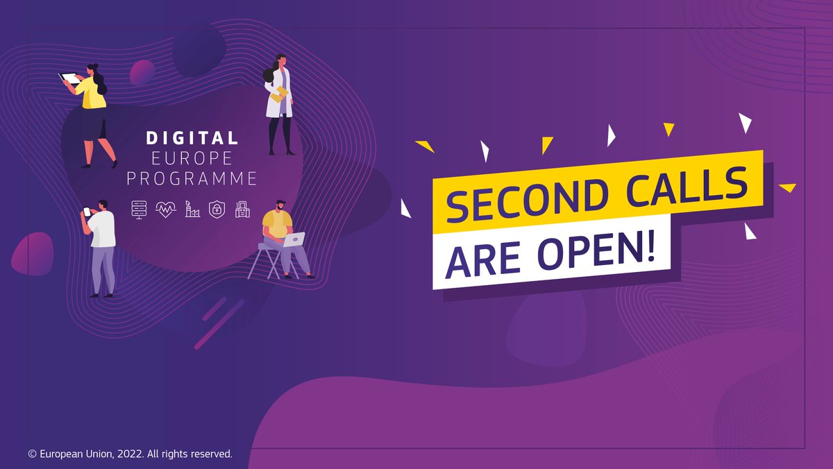EU_HaDEA's tweet photo. 🚨🗣️ The 2⃣nd wave of calls for proposals under #DigitalEUProgramme 2021-2022 work programme is launched! 🚨

The calls are now open for application ✍️🚀 Are you ready to submit yours? ⬇️

⌛️ Application deadline: 17 May 2022

Find out more🔗👉 https://t.co/xIcrbdOFSg
#HaDEA https://t.co/sO4grHaG3k
