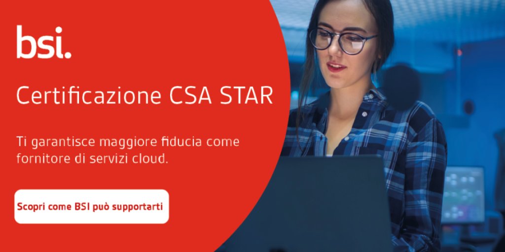 CSA STAR (livello 2) è uno dei requisiti di sicurezza richiesto per i servizi cloud per la PA italiana. CSA Cloud Controls Matrix è lo standard de facto per garanzia e conformità della sicurezza del cloud.
Formazione e certificazione bit.ly/3InCyqg 

#cloud #csastar