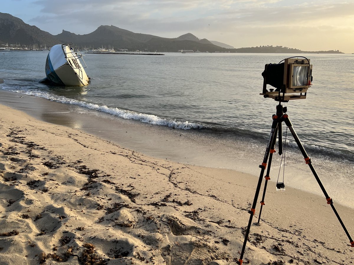 Took my Intrepid to the beach this morning to photograph a dead boat, then developed the film, printing tomorrow #filmphotography #intrepid #ilford #Mallorca #PortdePollença