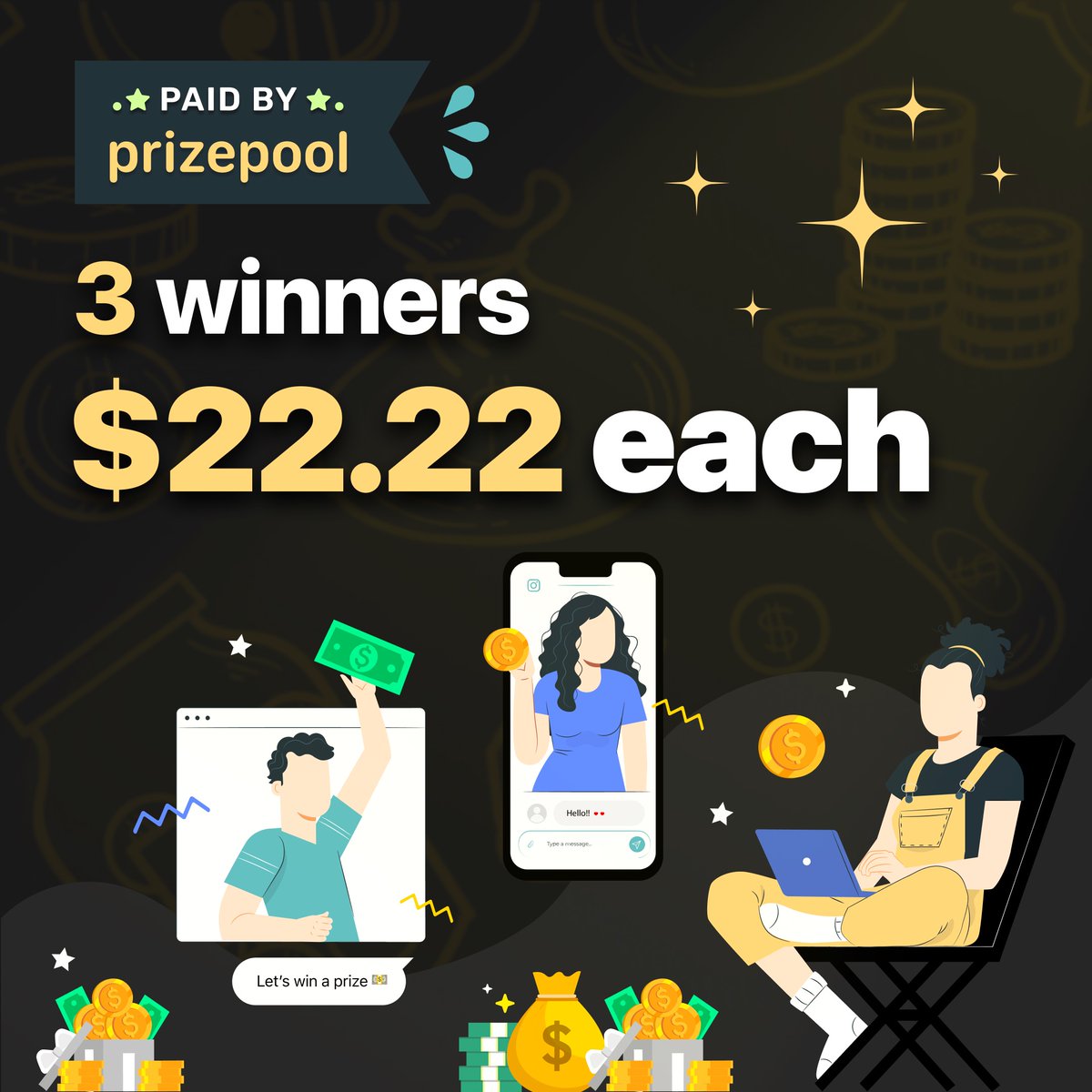prizepool's tweet image. you win a prize, you win a prize, everybody wins a prize!!! 2day is 2sday—can you tell we’re excited? we want you and you friends to get #PaidByPrizePool, so be sure to enter yourself and those you care about to win a $22.22 cash prize ✨🔮🪄🌟💫