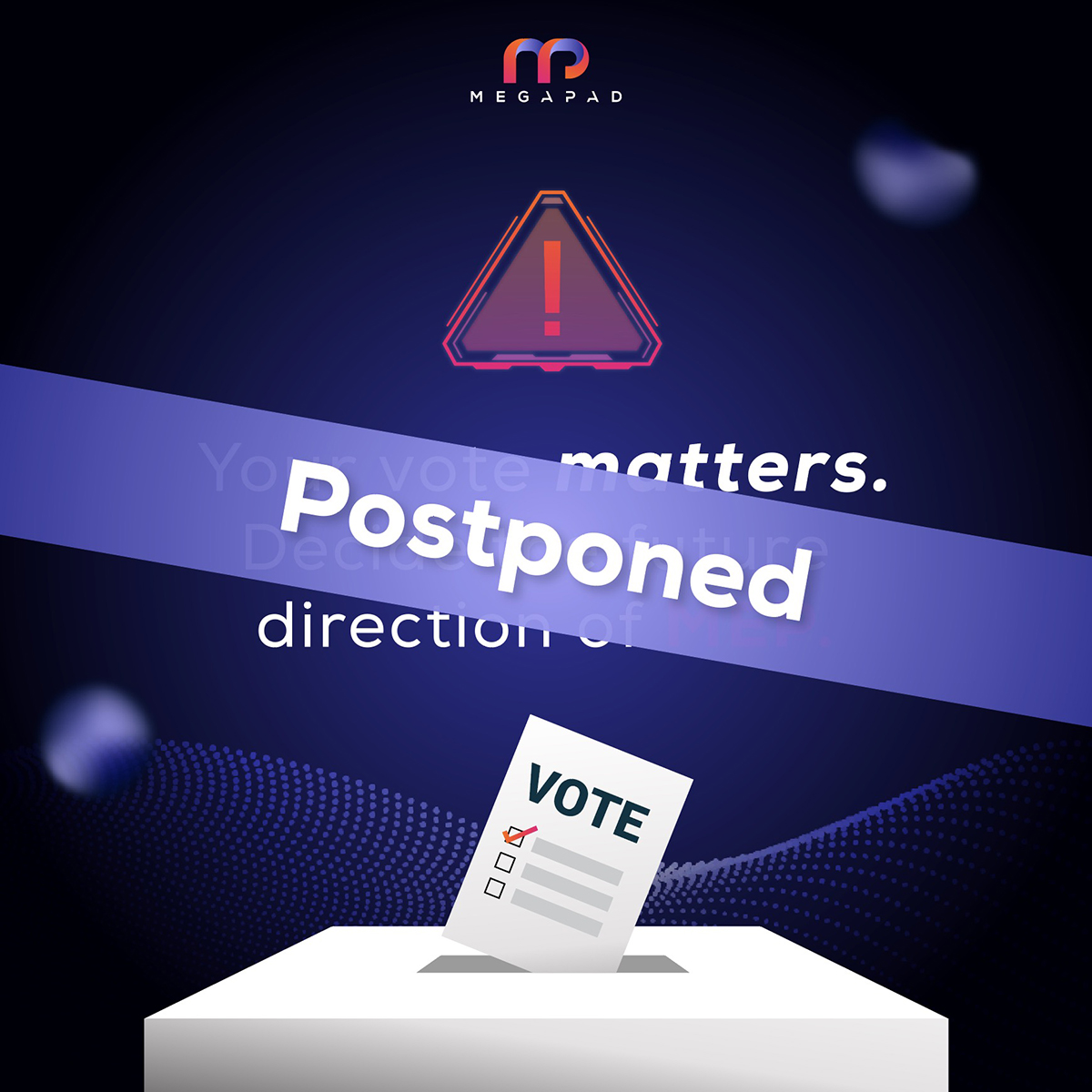 MEP would like to postpone the vote for the time being, as the founder team is working on the direction and the mutual agreement within the organization to consider a new opportunity.

facebook.com/10876524137991…

#Megapad #MEP #MoonMakerProtocol #MMP #Launchpad #IMO #Crypto #DeFi