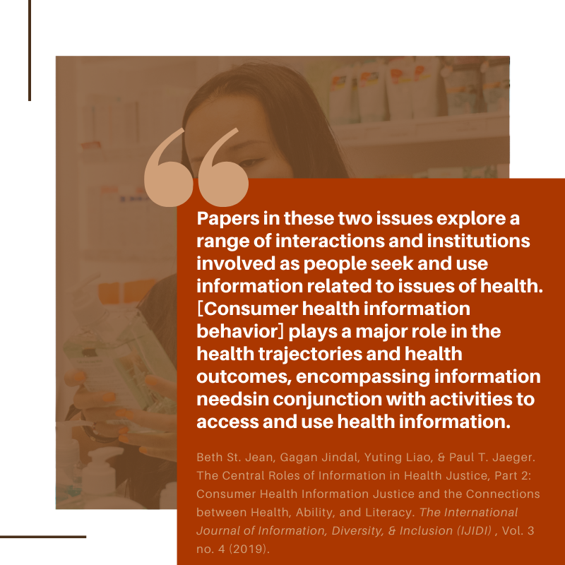 IJIDI1's tweet photo. St. Jean et al. followed part 1  w/ “The Central Roles of Information in Health Justice, Part 2: #ConsumerHealth #InformationJustice and the Connections between #Health, #Ability, &amp; #Literacy" #InformationBehavior  #HealthDisparities #HealthJustice  https://t.co/2gF4rzXXo1 https://t.co/NV7HebSAhB