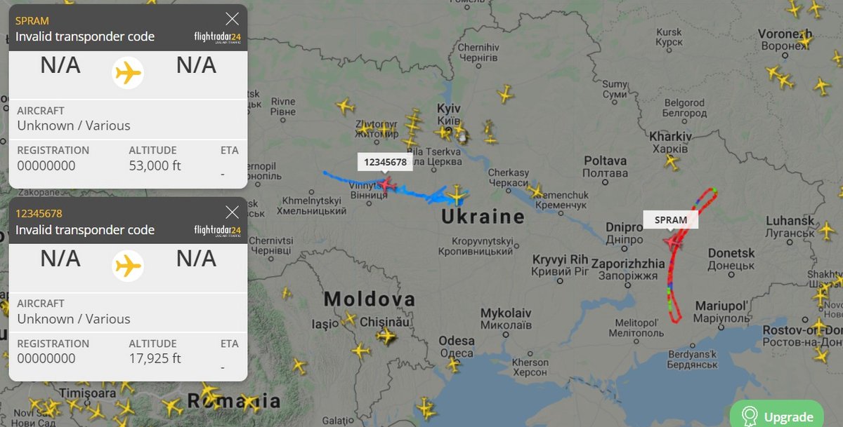 NewsOfTheCrisis's tweet image. Sull&apos;#Ucraina alcuni voli apparentemente un po&apos; bizzarri (ma non lo sono, si tratta quasi certamente di aerei militari in ricognizione, di sicuro lo è #SPRAM che sta evidentemente ispezionando l&apos;area del #Donbass)