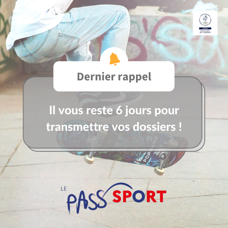 Dernière chance, la fin du Pass'Sport c'est lundi ! N'oubliez pas de transmettre vos dossiers en cours avant le 28 février minuit ! 

#passsport #cdos13 #13olympique