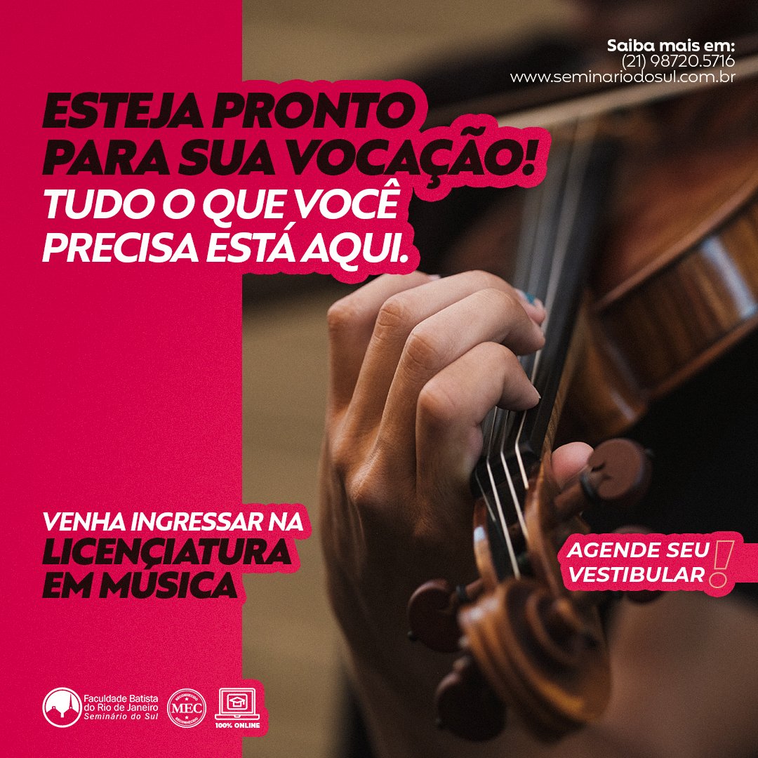 seminariodosul's tweet photo. Invista na sua vocação musical no lugar certo! O curso de Licenciatura em Música da Faculdade Batista do Rio de Janeiro | Seminário do Sul prepara você para gestão musical em escolar e igrejas! Matricule-se em: https://t.co/wLMRxfu62p #STBSB https://t.co/b7r4XfwteN