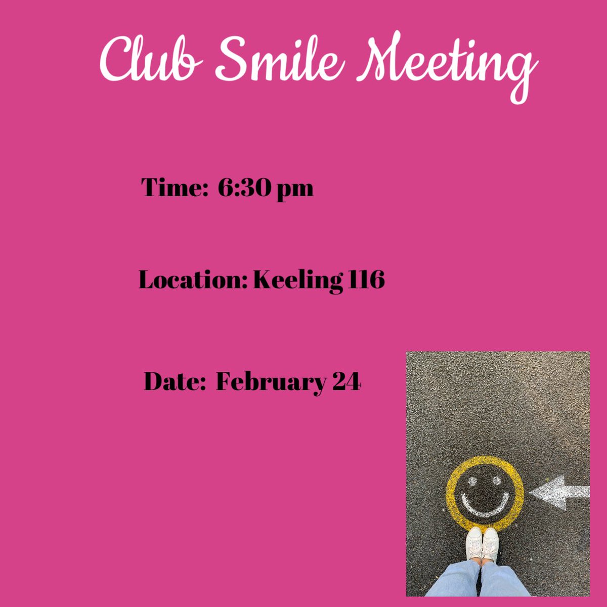 CUClubSmile's tweet photo. Join us this Thursday in Keeling! 🦅😊 https://t.co/3NxbWUqzp0
