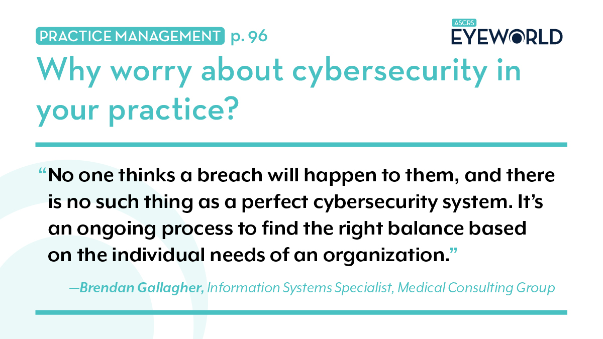 ASCRStweets's tweet photo. Cybersecurity 101: This article puts forth a few practical ways to help protect your practice and maintain compliance
- https://t.co/esXMEIum0l
#EyeWorld #cybersecurity https://t.co/rk4ALeCjmM