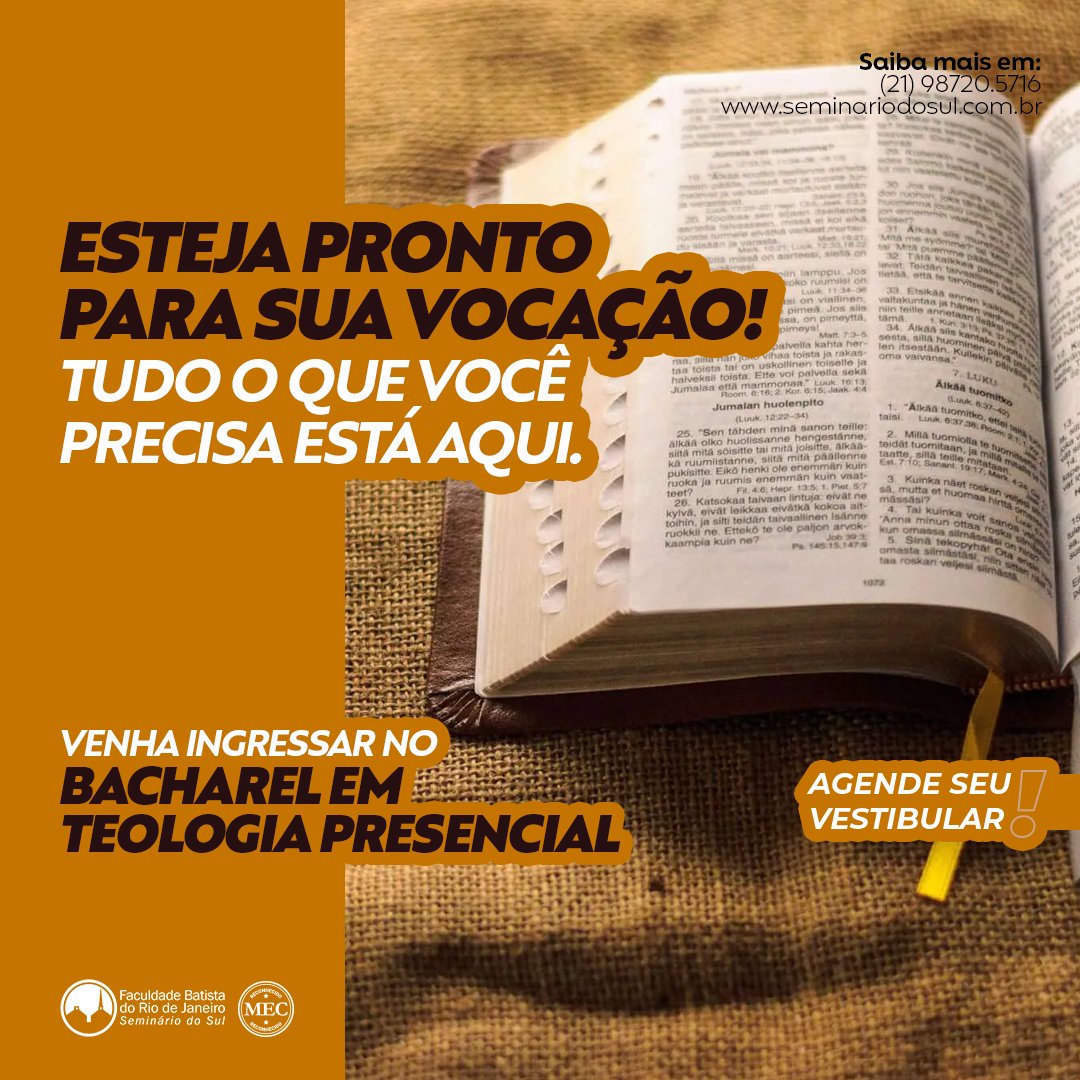 seminariodosul's tweet photo. Quer se preparar da melhor forma para a sua vocação? Faça a graduação em Teologia presencial aqui. Somos referência na formação de líderes do ministério cristão. Ganhe 15% de desconto na mensalidade durante todo o curso. Acesse: https://t.co/QKsH51Wb33 https://t.co/dAktD0KrtF