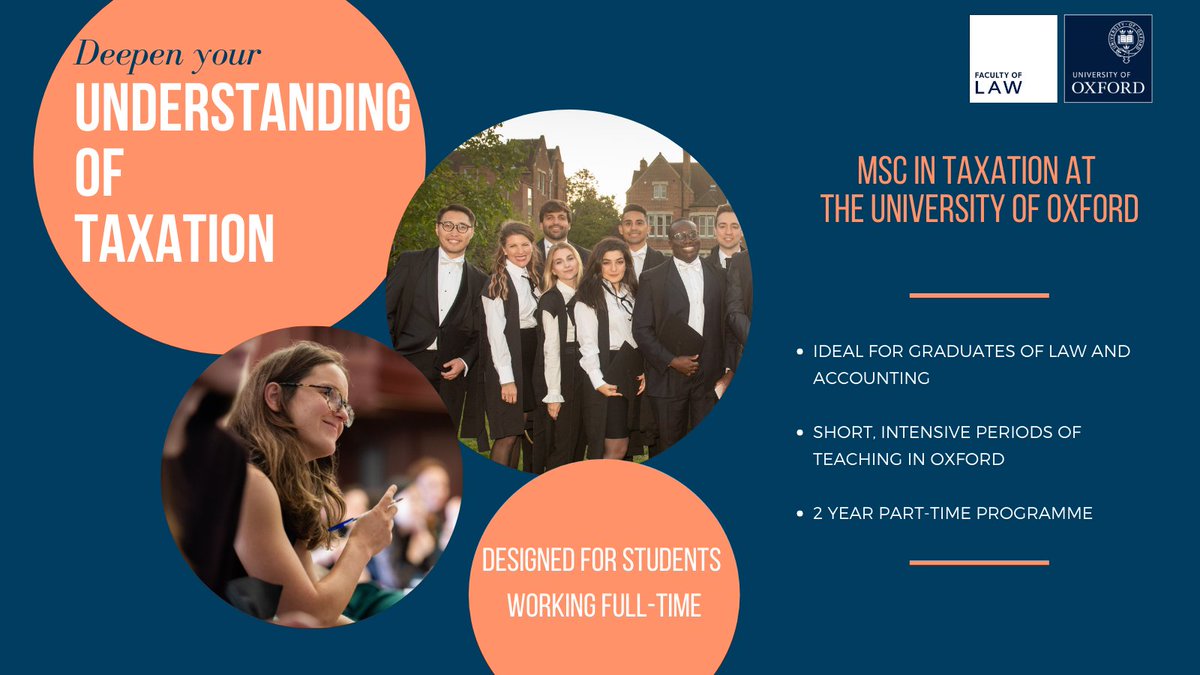 Oxford_MScTax's tweet photo. 🚨 The final application deadline for September 2022 entry onto the @Oxford_MScTax is next Tuesday (1 March 2022)

Full details can be found here:

https://t.co/kPVDiijJFu

Apply today

#MScTax #taxation #tax #studytax https://t.co/fsVLGWu8w5