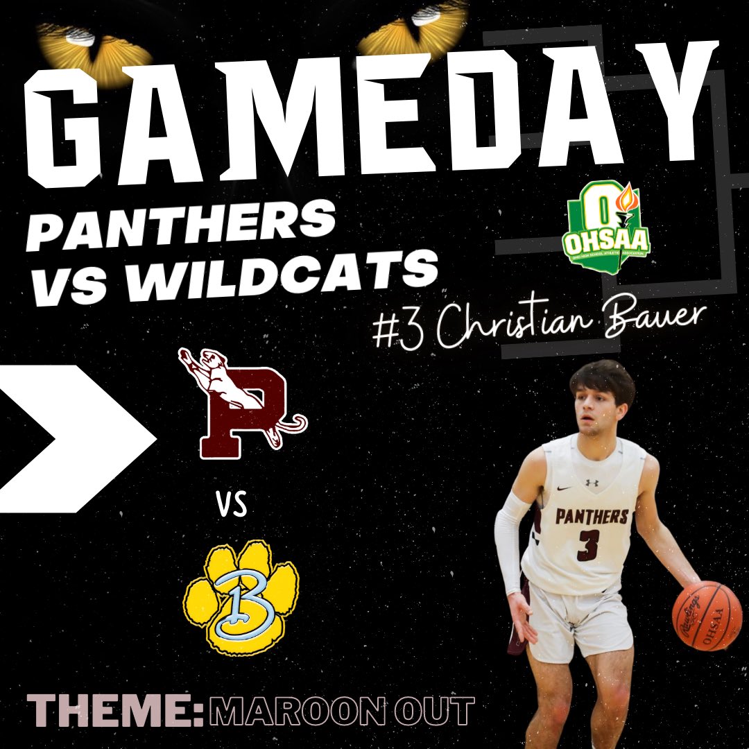 paulding_ss's tweet photo. It’s a big #GAMEDAY 🏀Panther nation! 

Your boys team begins their tournament run tonight at Miller City High School!

The boys will battle Lima Bath  with a tip off at 5:30

THEME: MAROON OUT

Make the trip out to Miller City tonight to cheer on the boys! BE LOUD #beatbath https://t.co/6gJEomCb19