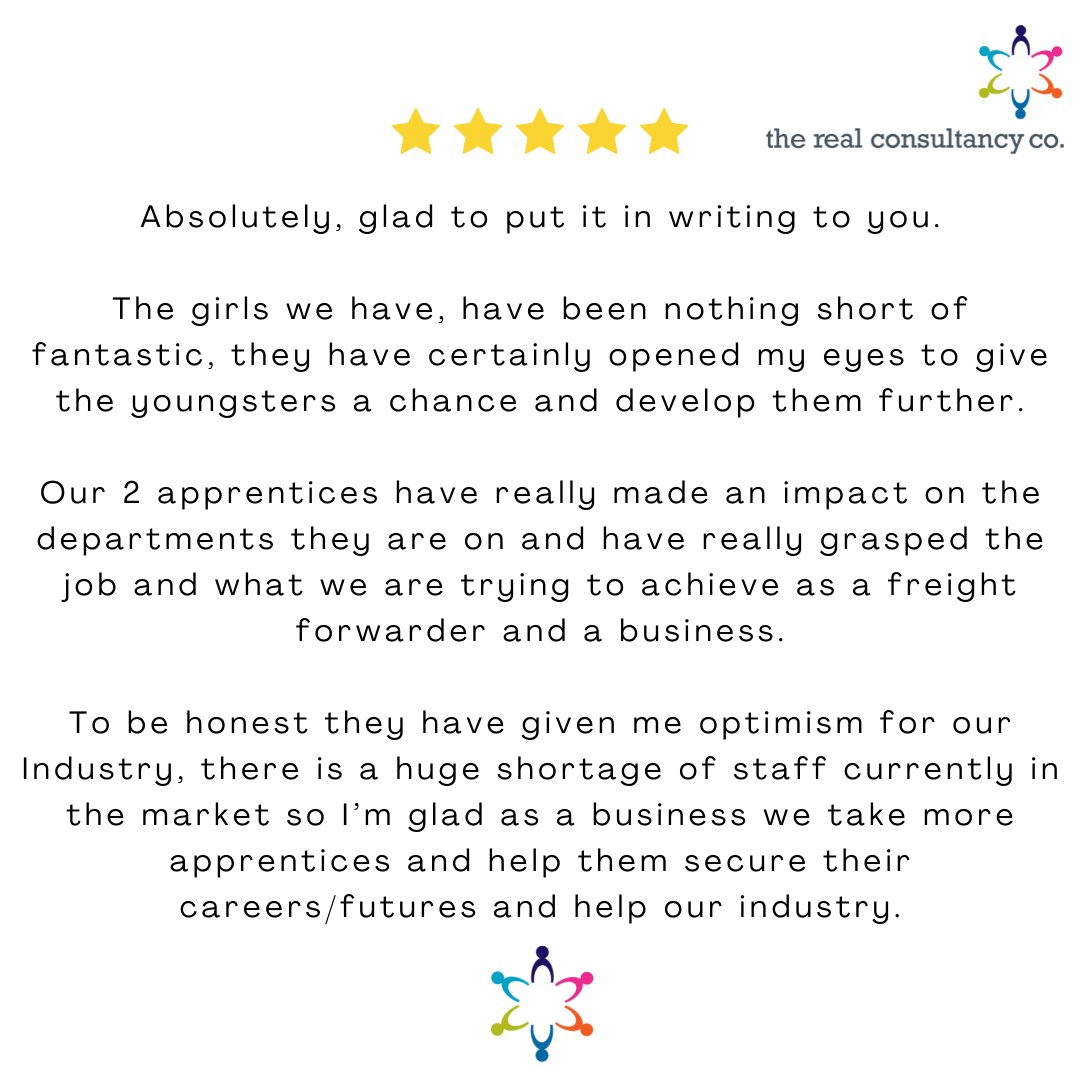 The Real Consultancy Company are delighted to have received such proud #feedback from James Morgan at KR-L Logistics Services in light of 2 outstanding #apprentices. Well done on your #achievements.