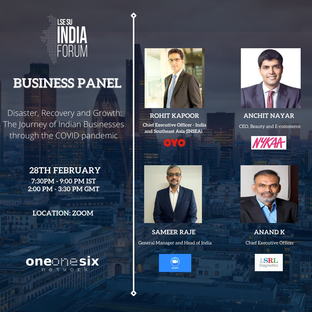 LSESUIndiaSoc's tweet photo. #LIF2022 - BUSINESS PANEL

Announcing our esteemed list of speakers. 

Welcome Mr. Rohit Kapoor, Mr. Anchit Nayar, Mr. Sameer Raje and Mr. Anand K. 

REGISTER NOW! 

@sameraje @rohitisb @Zoom @oyorooms #anchitnayar @MyNykaa @AnandK167 @srlcare @gauravbahirvani @oneonesixltd #lse https://t.co/79AzObj73F