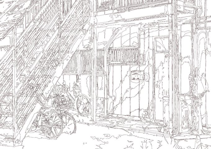 背景線画 つかれた。続きは明日!! 