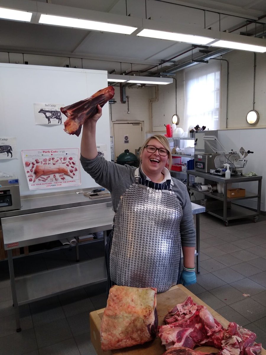 artisanschool's tweet photo. Avert your eyes if you’re not a meat eater. @Farmersharp is passing on his considerable butchery skills to our FDSc students #butcheryclass https://t.co/gVxlHLKq3y