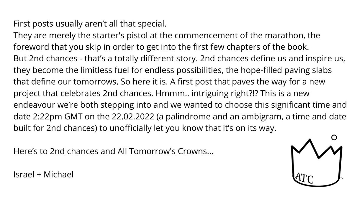 02.22.2022 
Here's to All Tomorrow's Crowns...