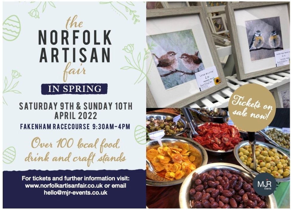 Fakenham Racecourse (@fakenhamrc) on Twitter photo Norfolk Artisan Fair, Saturday 9th & Sunday 10th April 2022.
Showcasing the very best that Norfolk has to offer with a range of food, drink and craft ideas for Easter.
Norfolk Artisan Fair
Please visit norfolkartisanfair.co.uk
<a href="/NorfolkArtisan/">The Norfolk Artisan Fair</a>
#norfolkartisanfair #foodie Norfolk Artisan Fair, Saturday 9th & Sunday 10th April 2022.
Showcasing the very best that Norfolk has to offer with a range of food, drink and craft ideas for Easter.
Norfolk Artisan Fair
Please visit norfolkartisanfair.co.uk
<a href="/NorfolkArtisan/">The Norfolk Artisan Fair</a>
#norfolkartisanfair #foodie