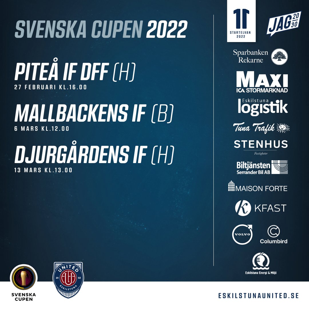 Svenska Cupen på söndag💥! 
Skriv in alla våra matcher i kalendern, köp biljetter på vår hemsida och ta dig till Tunavallen så ses vi på söndag!