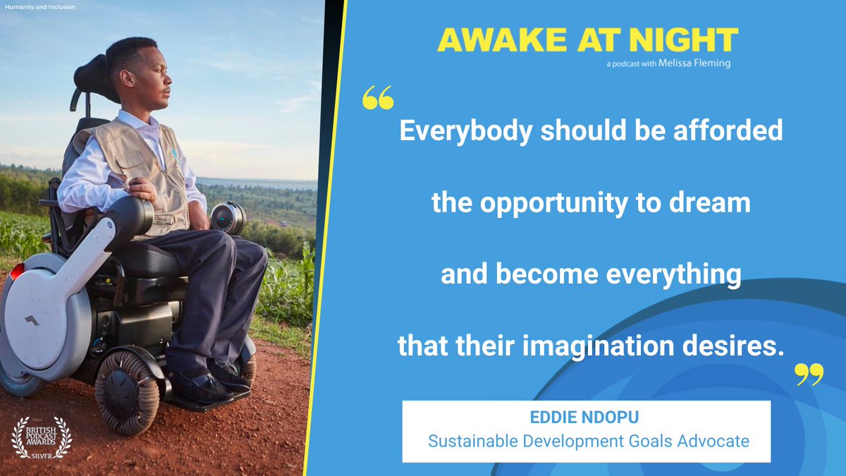 UN_Enable's tweet photo. "Everybody should be afforded the opportunity to dream &amp; become everything their imagination desires." 

Disability activist &amp; SDG advocate @eddiendopu spoke about his work promoting a more inclusive world with @MelissaFlemingon 'Awake At Night'. 
👉https://t.co/vMgY876C4F @UN https://t.co/VKRXh1SpcW
