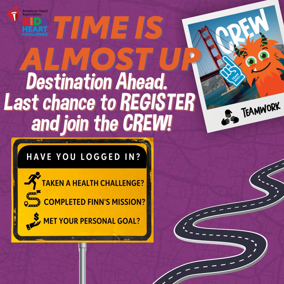 We are ALMOST there, last chance to help us meet our school's goal and build a better community by having all of our student's complete Finn's Mission. Last day to register is March 11th; download the Kids Heart Challenge App or go to heart.org/khc
<a href="/CaprockES/">Caprock Elementary</a>