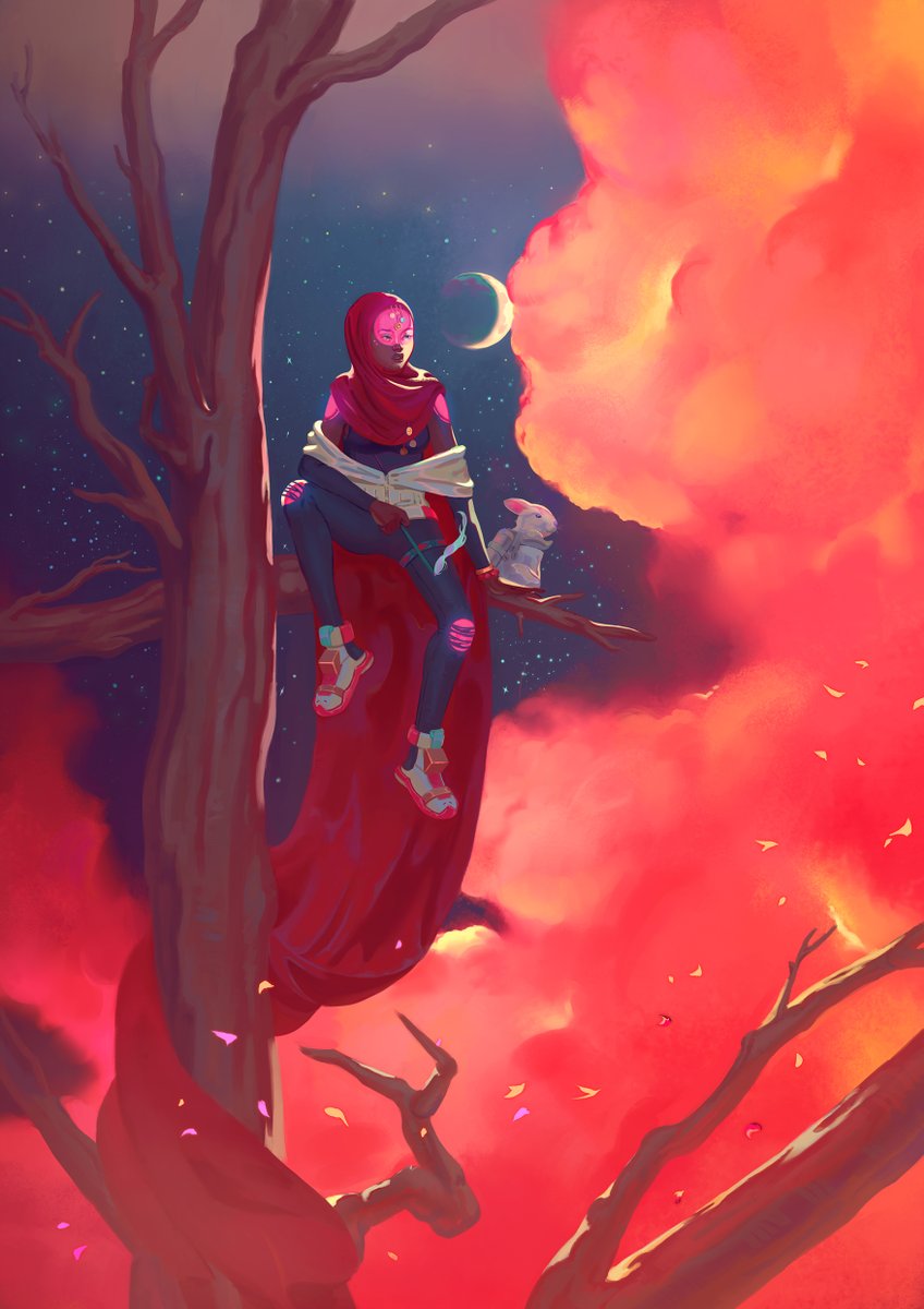 "Watcher". i don't see a lot of illustartions of characters with a hijab...so of course i went overboard 😆✨☁️