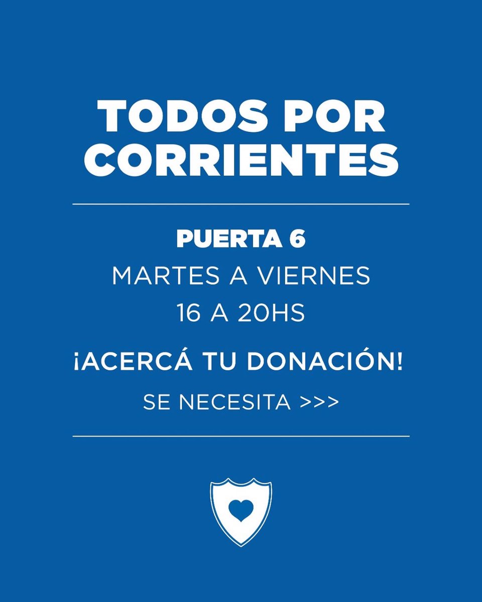 VelezSocial's tweet photo. 💙 ¡Vélez se suma a #UnAbrazoACorrientes!

✅ Acércate esta semana a donar 🏟 Te esperamos en el Amalfitani.

⚪️🔵⚪️ https://t.co/9nvntOGZYF