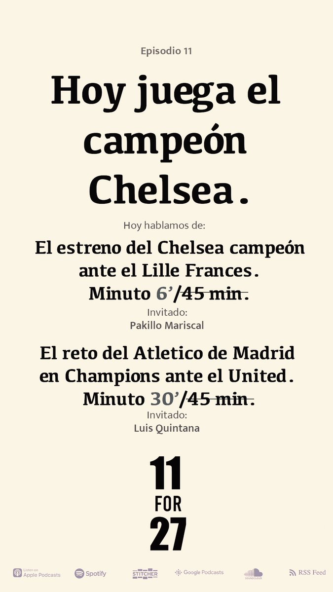 11for27's tweet photo. Episodio 11 de Eleven For Twenty Seventh. Imperdible charla de fútbol de champions con dos grandes invitados.

💬 @MariscalPakillo 
💬 @luuisquintana 

Escúchalo aquí:
https://t.co/QJX3NT4ChR https://t.co/PIKLrFnK0p