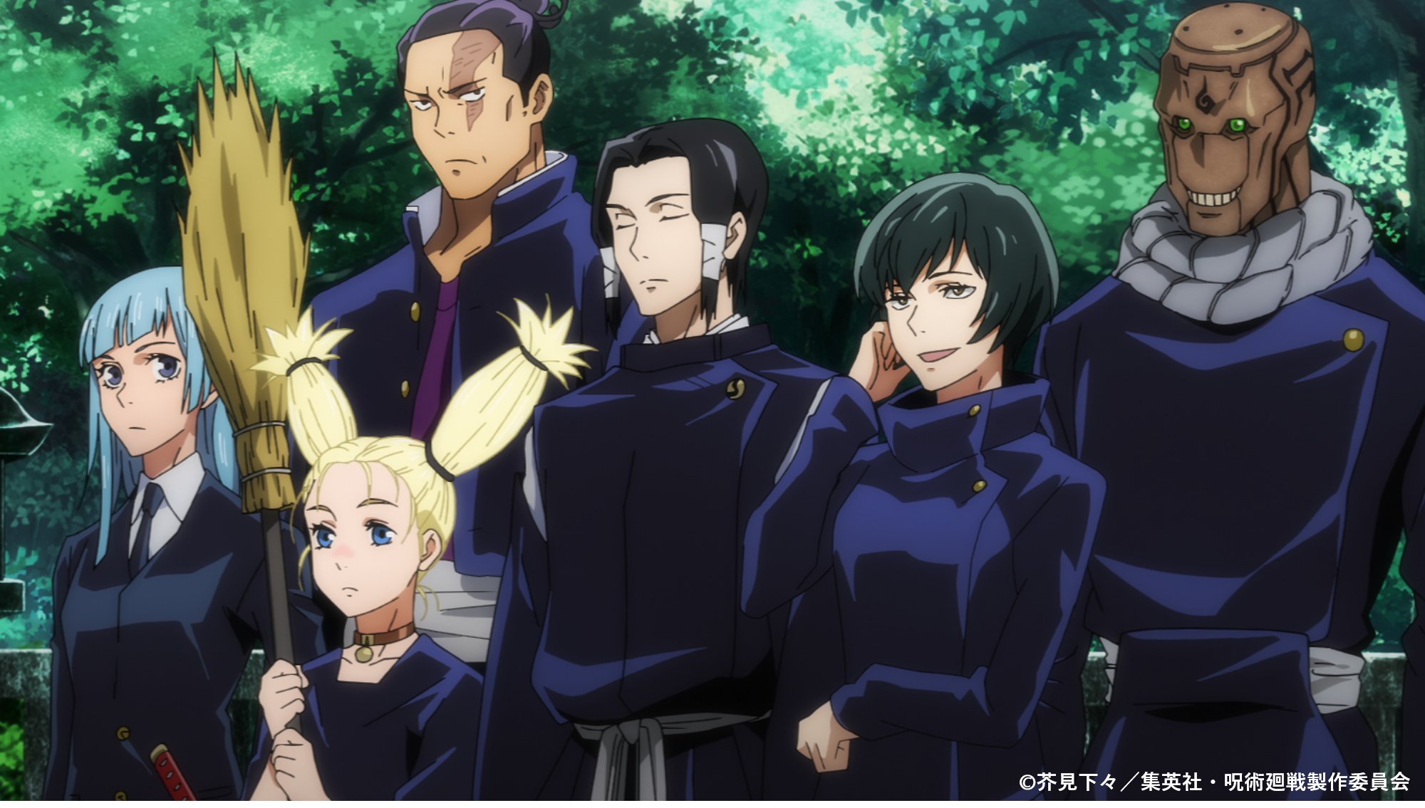 呪術廻戦 アニメ公式 あと1時間 Tvアニメ 呪術廻戦 京都姉妹校交流会編一挙放送spが放送 呪術高等専門学校 にて毎年恒例となる東京校vs京都校との交流会 1日目の団体戦は 基本何でもありの呪霊狩り対決 やってきた京都校と一触即発な空気の中