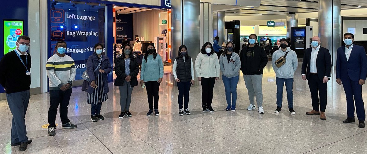 Duncan_CNO's tweet image. Yesterday with @NHSPbank and @ramesh5179 , I welcomed some of our #InternationalNurses arriving at Heathrow Airport. Those pictured are joining teams at @nottmhospitals and @ESNEFT