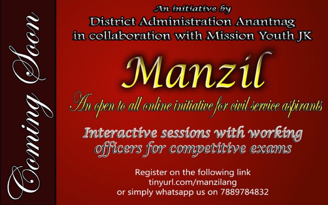 dr_piyushsingla's tweet photo. Project MANZIL - Online interactive platform/ mentoring sessions for Civil Services Aspirants. Many in-service officers will come forward to mentor newer generation on voluntary basis. Aspirants can register on the link. 
More details soon. 
@diprjk @listenshahid https://t.co/ytTClQsotZ