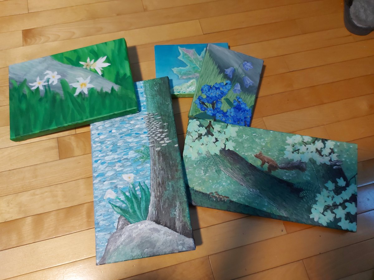 Tshaz7's tweet photo. I like keeping the palettes from my paintings as well as my failed attempts at a painting, I feel like they tell their own story that you can't see from the finished product alone. 

Here are the palettes and rejects from my most recent project as an example 👀 https://t.co/TBFEtxm5ID