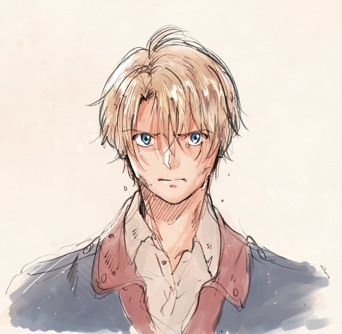 1boy male focus blue eyes solo blonde hair wet hair looking at viewer  illustration images