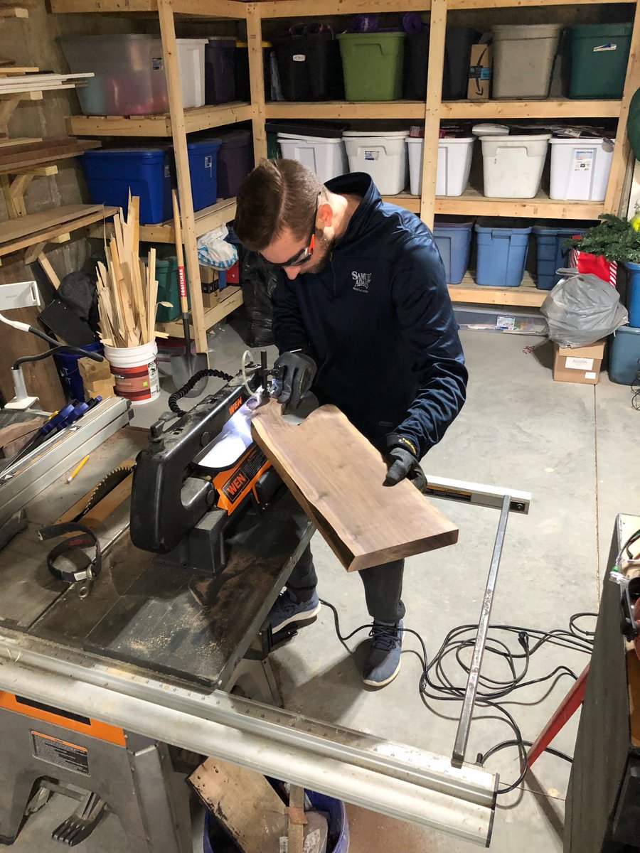 BScholl33's tweet photo. Hard at work over the weekend w/ @dylanpetersedu  creating the charcuterie boards prize for our February Tech Challenge! Two lucky people will win these locally sourced black walnut and maple boards...stay tuned! 🔨🪚🪛 #EPSDTech https://t.co/r26G7sY6JC