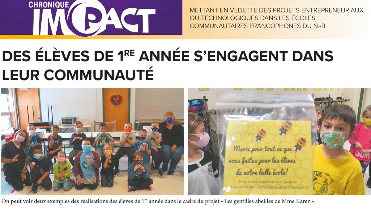 PACnb_org's tweet photo. 👉 Chronique IMPACT 👈 À lire à la p.9 dans l'@acadienouvelle aujourd'hui. Un projet de l'École Régionale Saint-Basile. https://t.co/NMCS4W7Upv