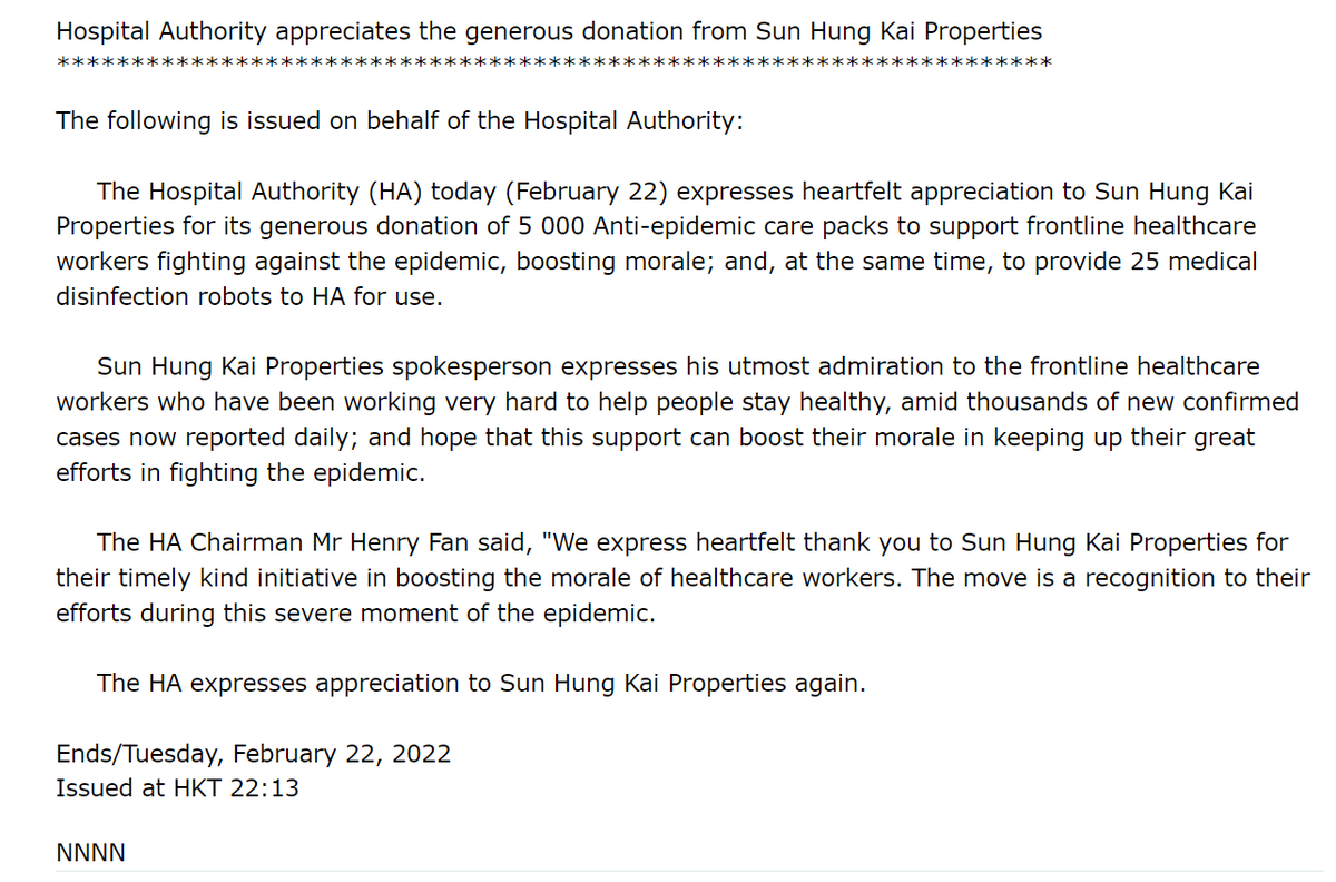 webbhk's tweet photo. Hospital Authority Chairman Henry Fan thanks Sun Hung Kai Properties for some token gifts, gives them free publicity in return, and forgets to mention that he is a director of Sun Hung Kai Properties. https://t.co/V6qohtWEwd https://t.co/CKbPsGY4Wp