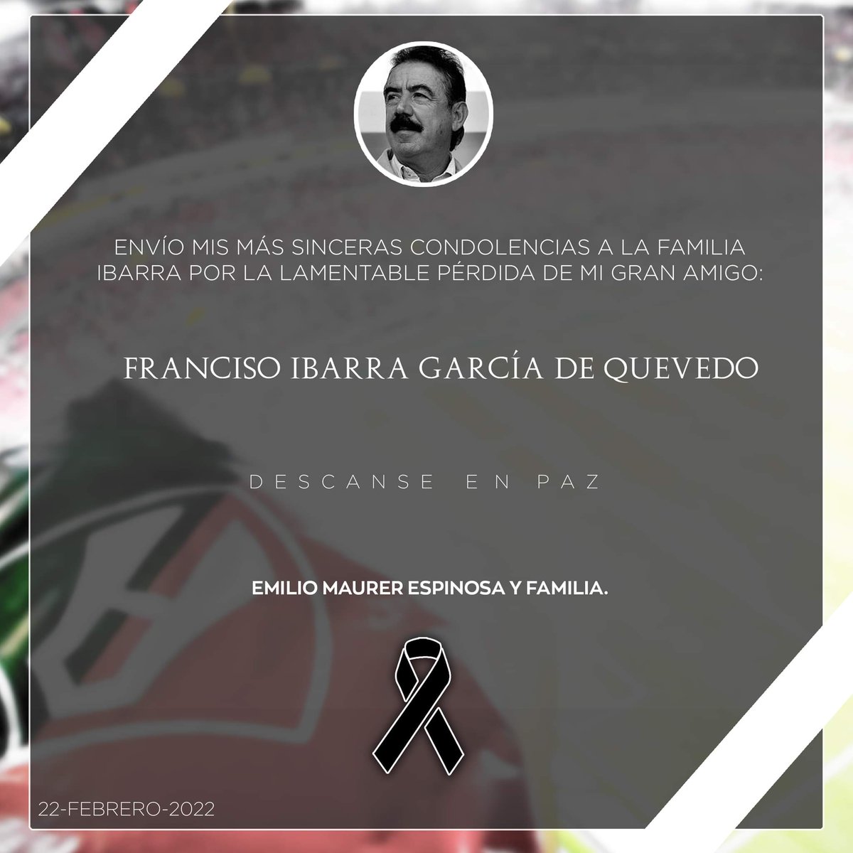 emilio_maurer's tweet photo. Otro amigo que se va. 

Ayer murió Francisco Ibarra, con el que luchamos codo a codo por el bien del fútbol y contra el control televisivo.

Te quedas en mi memoria como un gran  amigo y la persona íntegra que dio todo en beneficio del fútbol. https://t.co/dsmXDjc9tl