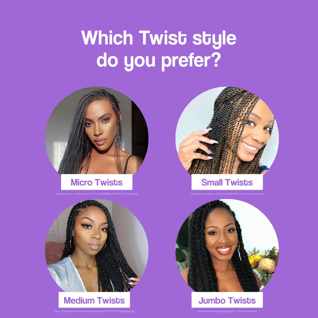 We know you love these trendy braid twist styles as much as we do. Let us know in the comments which Twist style is your fav. #FindYourBeautiful

Hair Image source:
IG renee.webley
IG: she_keels
Medium Twists: clipkulture.com
Micro twists : i.pinimg.com/564x/1b/c3/73/…