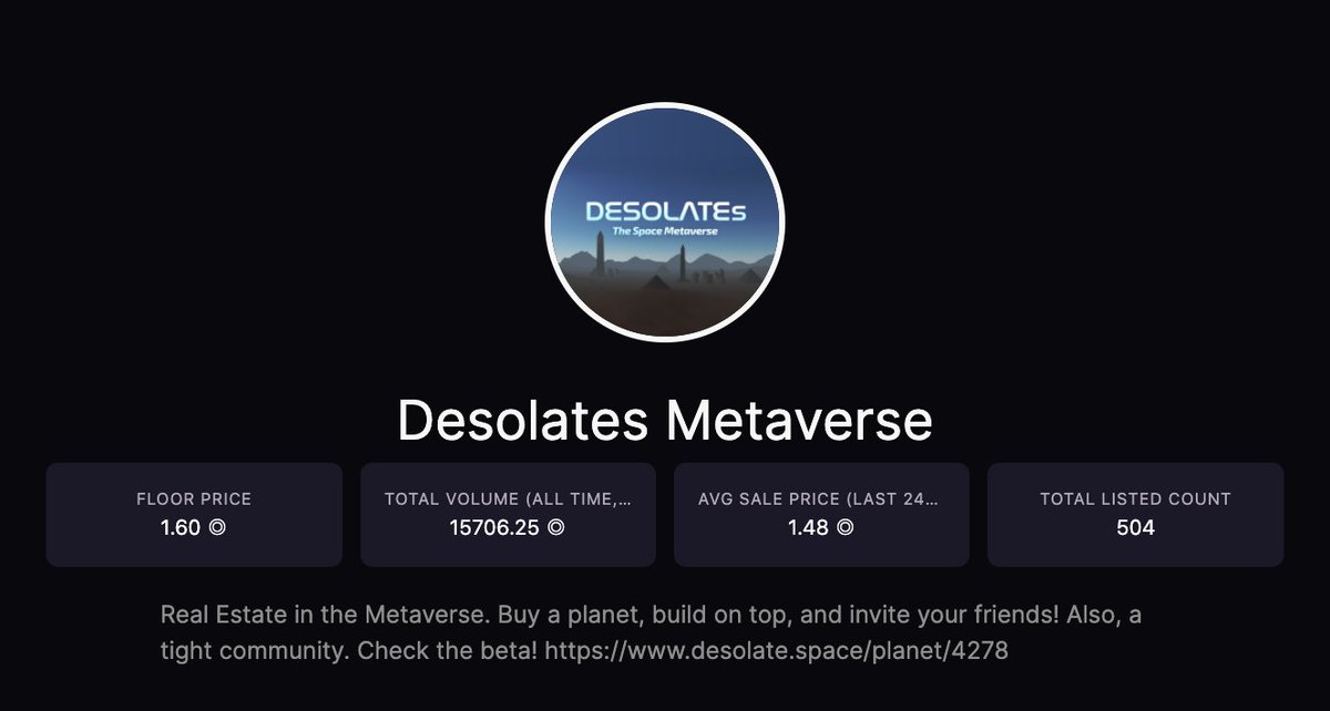 nftimm's tweet photo. 1/ Why have a "room" for 75sol, when you could have a whole planet for 1.6sol?
Introducing
@desolateNFT

For some of you, they won't need any introduction, but for too many - you've been sleeping on this.

Here's why Desolate is going to be the next BIG thing in NFT Meta-verses: https://t.co/B3urz1GxFn