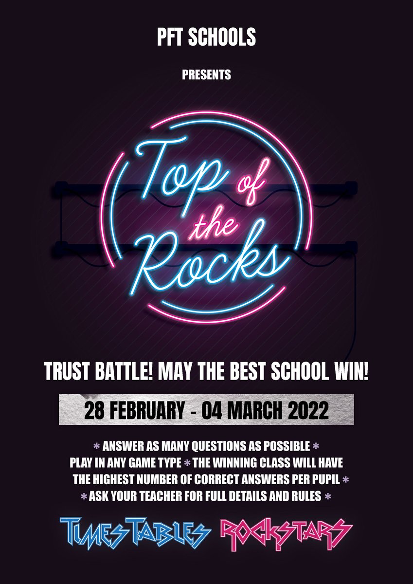 ThePrimaryFirstTrust (@primary1sttrust) on Twitter photo One week to go... who will win??
<a href="/BarnehurstSch/">Barnehurst Schools</a> <a href="/Cuxton_Schools/">🐿🌲The Academy of Cuxton Schools🌈</a> <a href="/Lessnessprimary/">Lessness Heath Primary</a> <a href="/mayplaceprimary/">Mayplace Primary School</a> <a href="/springhead_park/">Springhead Park Primary School</a> @WainscottSchool <a href="/WayfieldPrimary/">Wayfield Primary School</a> <a href="/SchoolWestcourt/">Westcourt Primary School</a> <a href="/TTRockStars/">Times Tables Rock Stars</a>
#trustbattle #TTRockStars One week to go... who will win??
<a href="/BarnehurstSch/">Barnehurst Schools</a> <a href="/Cuxton_Schools/">🐿🌲The Academy of Cuxton Schools🌈</a> <a href="/Lessnessprimary/">Lessness Heath Primary</a> <a href="/mayplaceprimary/">Mayplace Primary School</a> <a href="/springhead_park/">Springhead Park Primary School</a> @WainscottSchool <a href="/WayfieldPrimary/">Wayfield Primary School</a> <a href="/SchoolWestcourt/">Westcourt Primary School</a> <a href="/TTRockStars/">Times Tables Rock Stars</a>
#trustbattle #TTRockStars