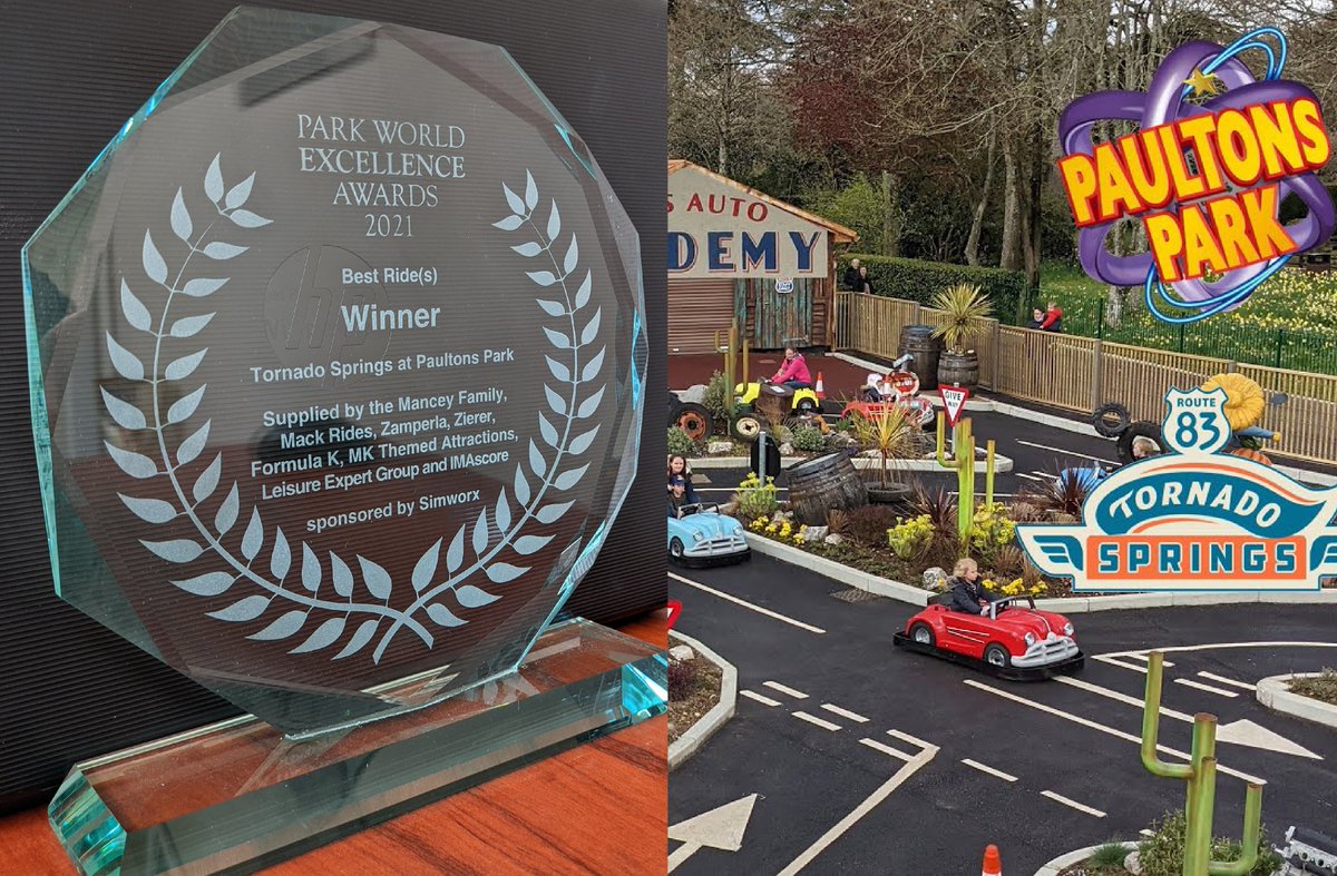 FormulaK_UK's tweet photo. Delighted to have won the recently awarded Park World Excellence award for Ride of the Year 2021 for the driving school at Tornado Springs at Paultons Park alongside other prestigious International manufacturers https://t.co/bKvgfl4rp1