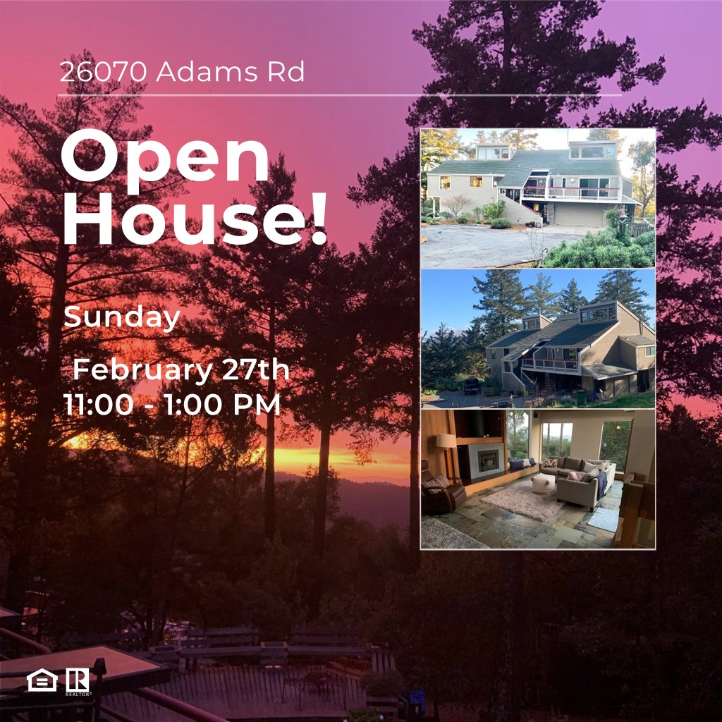 Join us at the Summit Santa Cruz ~Los Gatos  Mountains
Sunday, February 27th, 11:00 - 1:00 PM
Open House
26070 Adams Road Los Gatos 
California Real Estate- Jeanette or Laura
831.479.4894 
#summitstore, #summithomes#privatehomes#mountainhomes#mountainliving