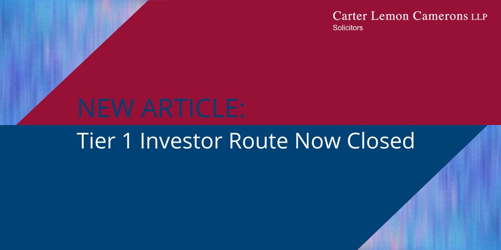 On 17 February 2022, the <a href="/ukhomeoffice/">Home Office</a> closed the Tier 1 (#Investor) visa route to new applicants without any previous warning.

Why has the Tier 1 (Investor) #visaroute closed?

Find out at bit.ly/3p62xLo

For #ImmigrationLaw advice, contact us.