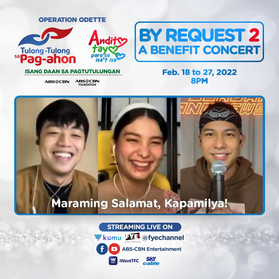 ABSCBN's tweet image. Maraming salamat sa pagtutok sa ating “By Request 2: A Benefit Concert&quot; Series! Kasama sina Anji, Benedix Ramos &amp;amp; Jordan!

#TulongKapamilya
#AnditoTayoParaSaIsatIsa 
#ByRequest2 

DSWD Authority/Solicitation Permit No. DSWD-SB-SP-00026-21, Nationwide. Valid until May 28, 2022.