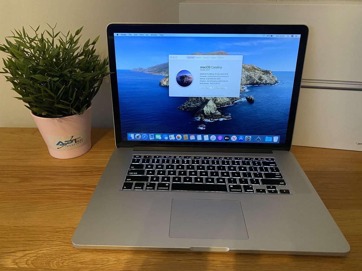 AptecSolutions's tweet photo. Boxed MacBook Pro 2013 15 inch. 

2.4GHz Quad Core i7
8GB RAM
256GB SSD
MAC OSX Catalina
Charger
Brand new battery
Cycle count 0
6 months Warranty. 
Serial number C02L16LBFFT0

£449 https://t.co/24kGWx8pOu