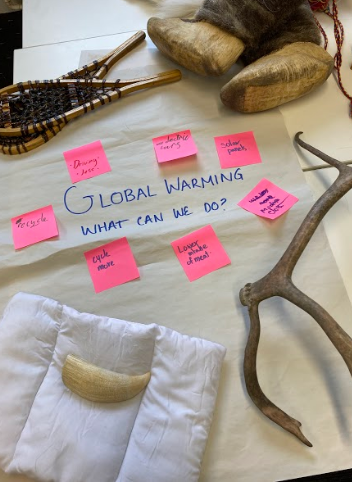 Lucymuseum's tweet photo. Thank you @GoldSchools for inviting us to share objects from the @HornimanMuseum handling collection at last week's holiday club! Students brainstormed actions we can take to combat climate change🌎 https://t.co/QmlhCP59G0