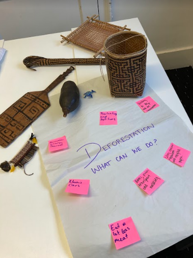 Lucymuseum's tweet photo. Thank you @GoldSchools for inviting us to share objects from the @HornimanMuseum handling collection at last week's holiday club! Students brainstormed actions we can take to combat climate change🌎 https://t.co/QmlhCP59G0