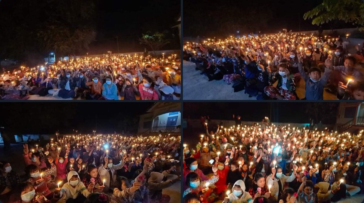 In commemoration of the fallen heroes who have sacrificed their lives in SpringRevolution, a Candlelight interfaith prayer ceremony was held by people in Salingyi.  #222222MyanmarStrikes #2022Feb22Coup #WhatsHappeningInMyanmar