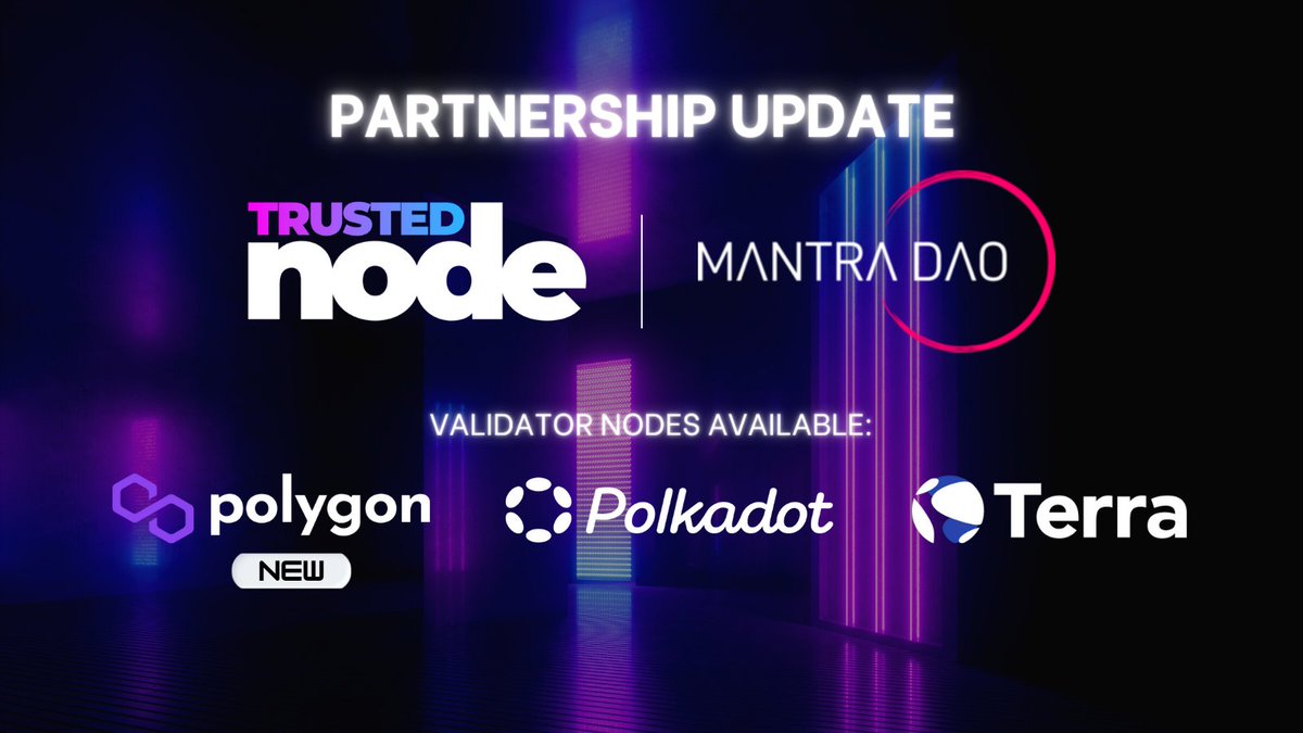 Boogeyman8522's tweet photo. 📢 PARTNERSHIP UPDATE

We are excited to announce an update of our partnership with @MANTRADAO 

@Trustednode is adding @0xPolygon to its Staking Portal with 9.6% APR in staking reward. 

🔗
https://t.co/U4dOm4xgNE https://t.co/0mMdYNMBvq