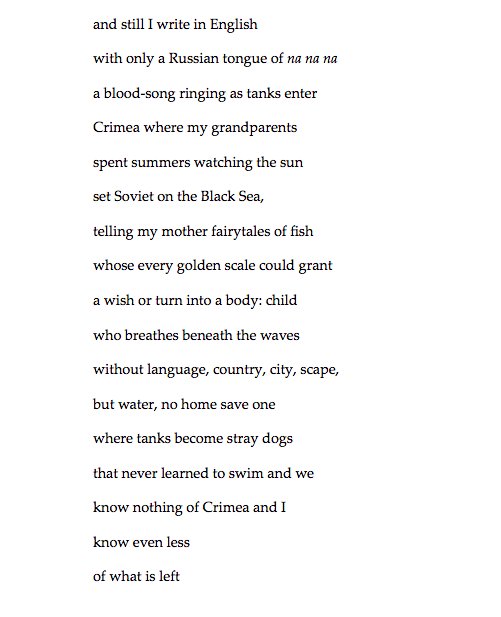jkolchpoetry's tweet photo. I'm aching for my birthplace, Ukraine. Wishing I wasn't turning back to poems I wrote back in 2014. How is this happening? What can I do from here and in this language? What can I do but keep writing and reading and aching... https://t.co/e74C4XPV9D