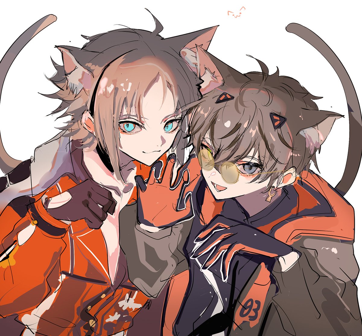 2boys multiple boys animal ears male focus tail gloves brown hair  illustration images