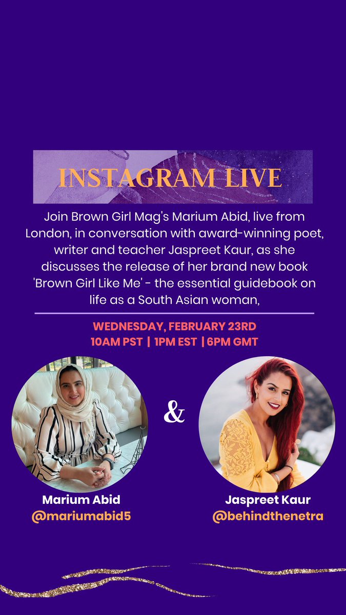 Catch @BrownGirlMag in conversation with @behindthenetra on her latest book #Browngirllikeme tomorrow at 6pm GMT